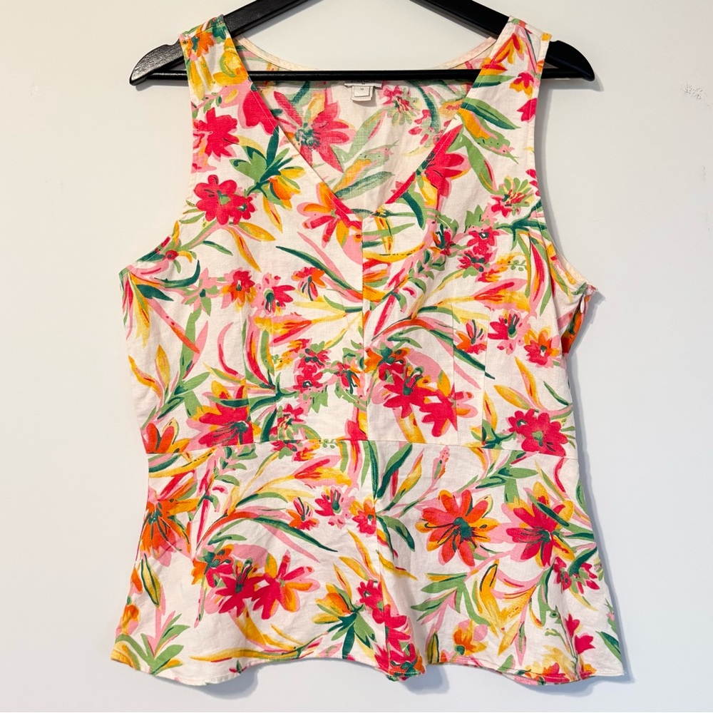 J. Crew Cream and Pink Floral Sleeveless Tank Top